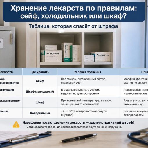 Хранение лекарств в клинике: что держать в сейфе, холодильнике и шкафу, чтобы не получить штраф