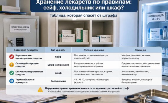 Хранение лекарств в клинике: что держать в сейфе, холодильнике и шкафу, чтобы не получить штраф